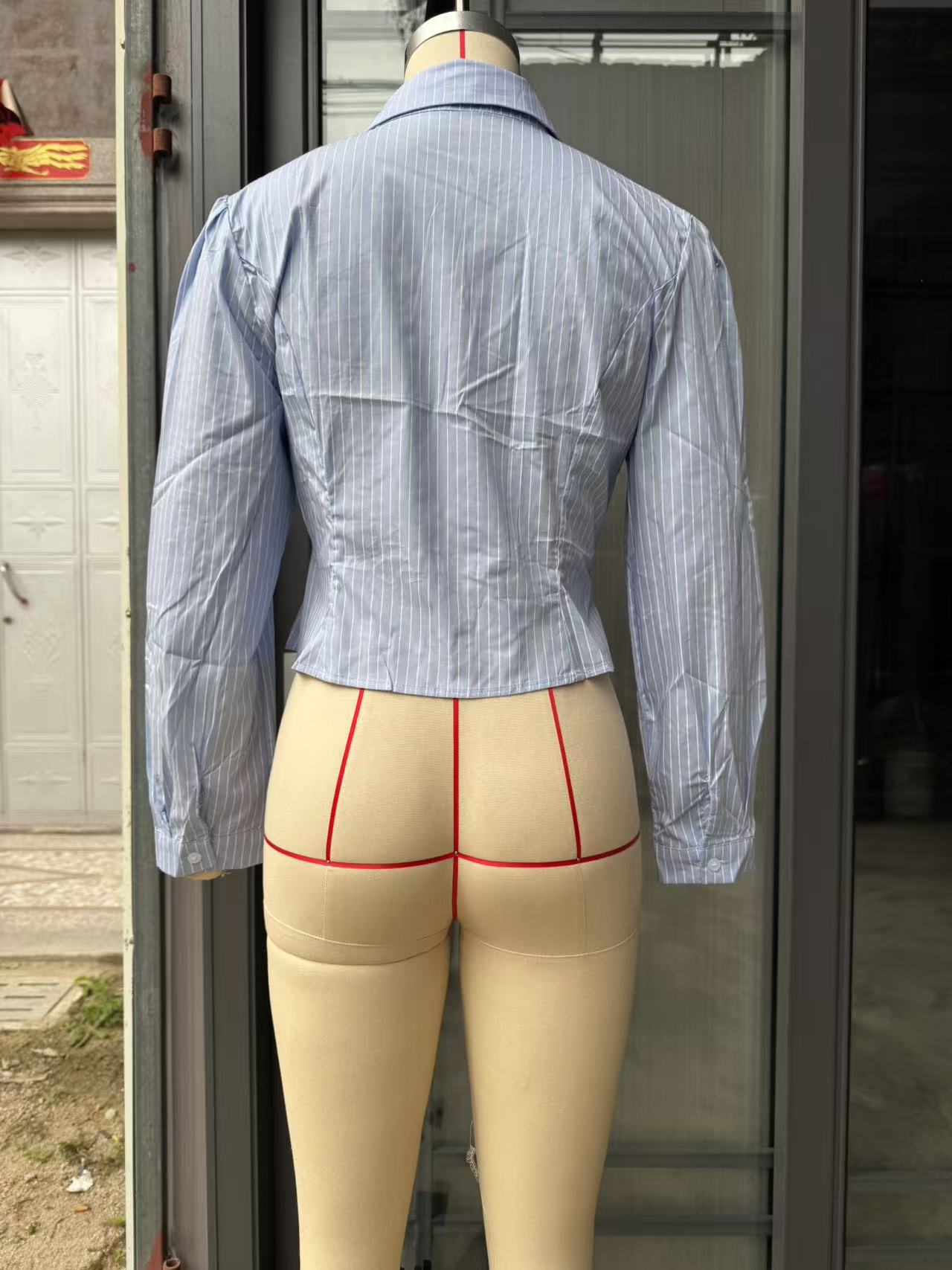 Women's Turndown Collar Shirt & Fishbone Slim Waist Top 7