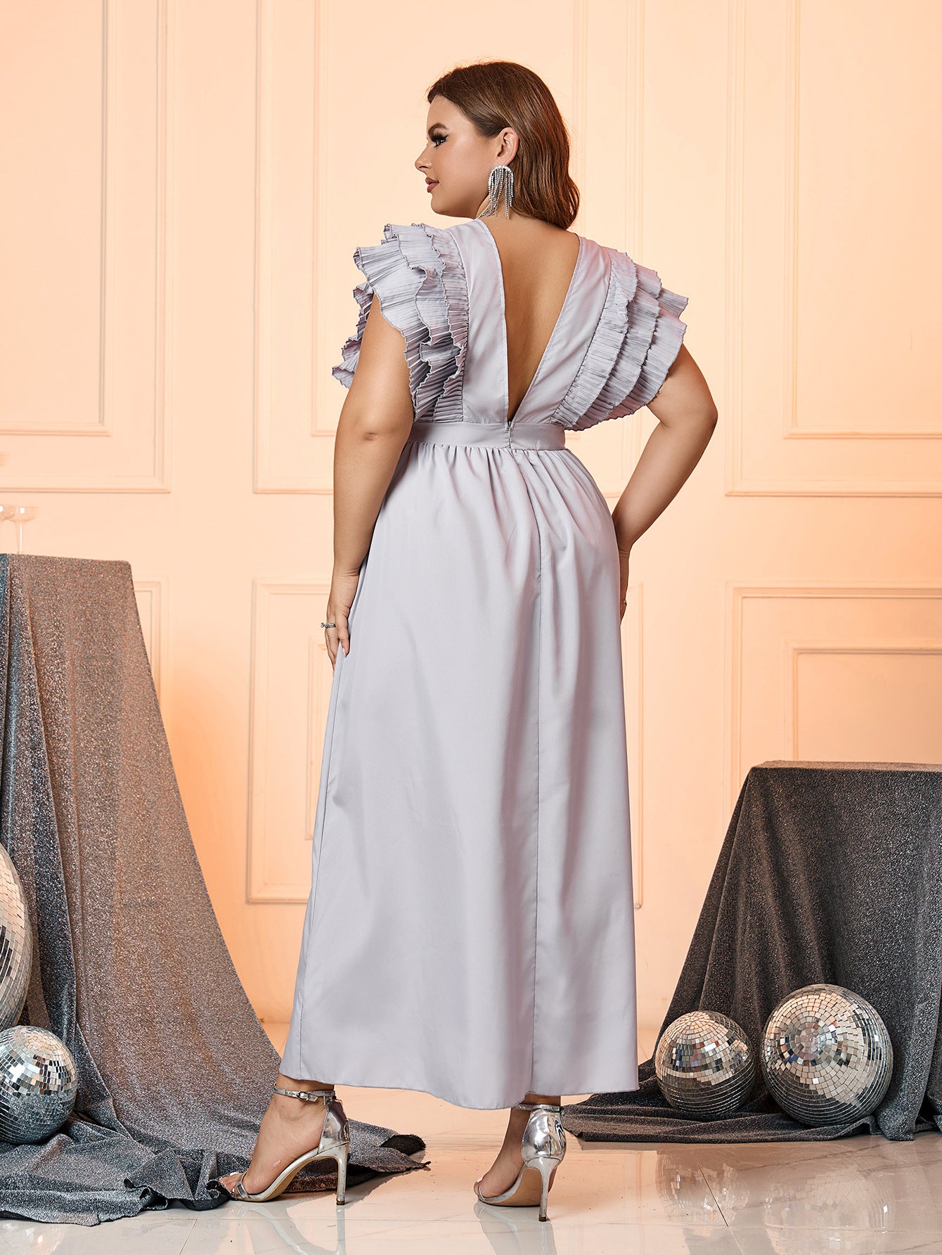 Plus Size Women's Summer Ruffle V Neck Long Dress