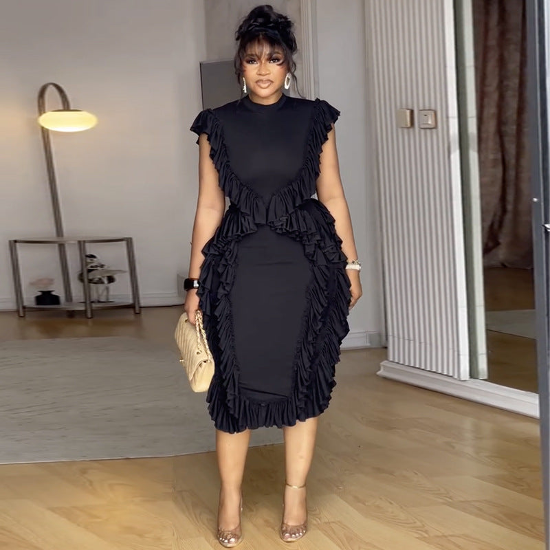 Women summer ruffle solid bodycon dress 6