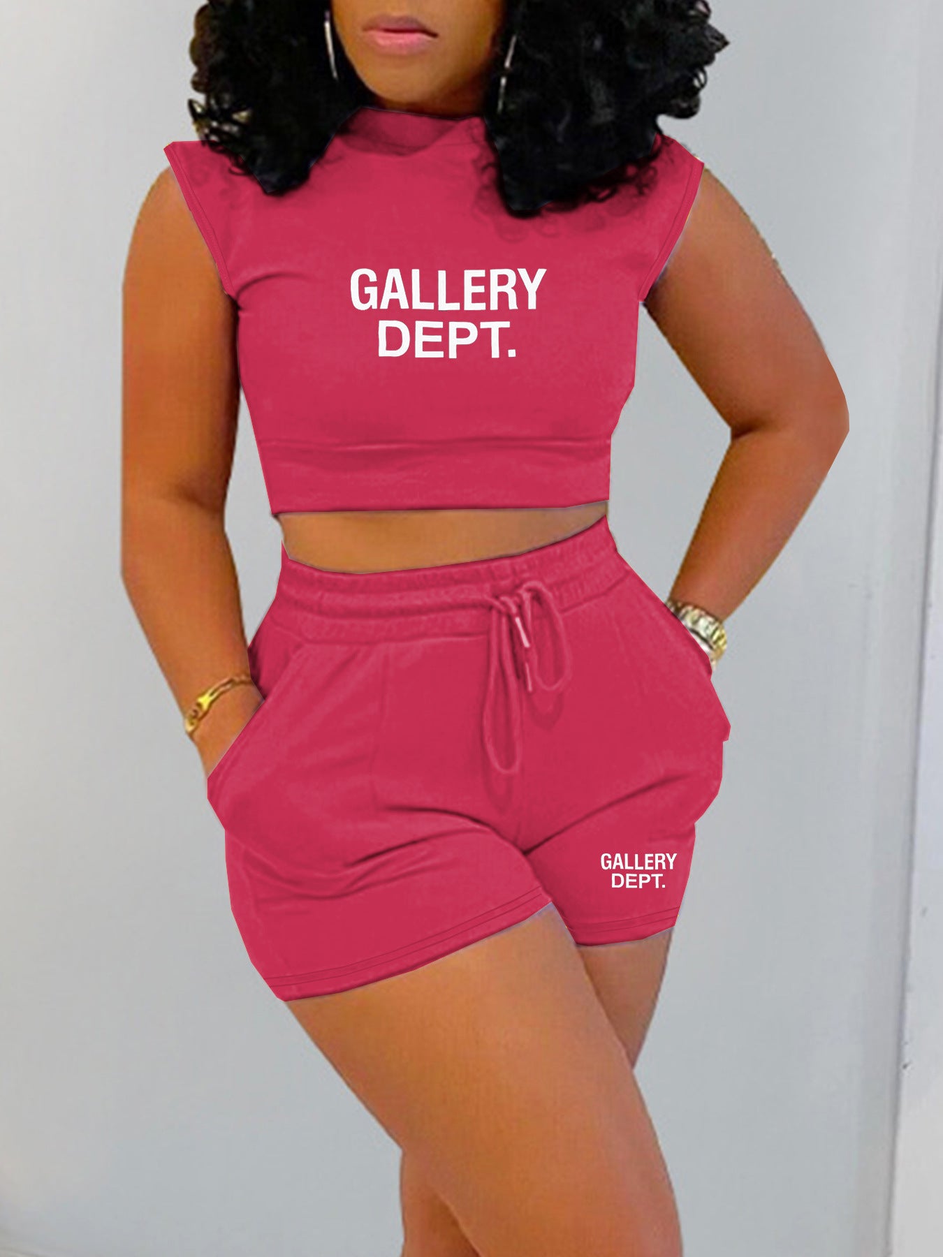 Women's Summer Ladies Solid Color T-Shirt Shorts Sports Casual Style Two Piece Set 5