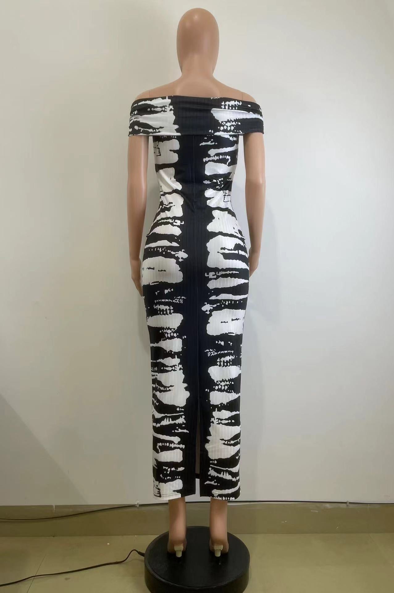 Women Sexy Off Shoulder Print Sleeveless Bodycon Dress 12