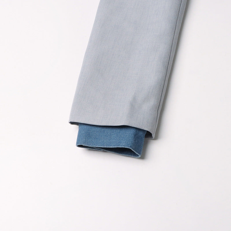 Women Autumn and Winter Fake Two Piece Patchwork Denim Blazer 16