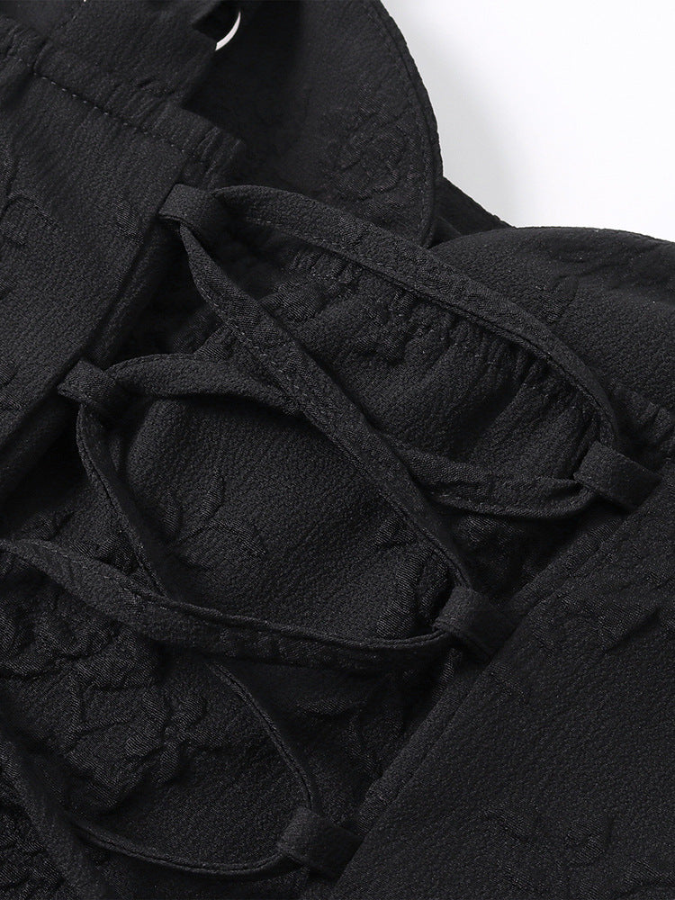 Women's Jacquard Strap Sexy Low Back Ruffle Short Dress 50