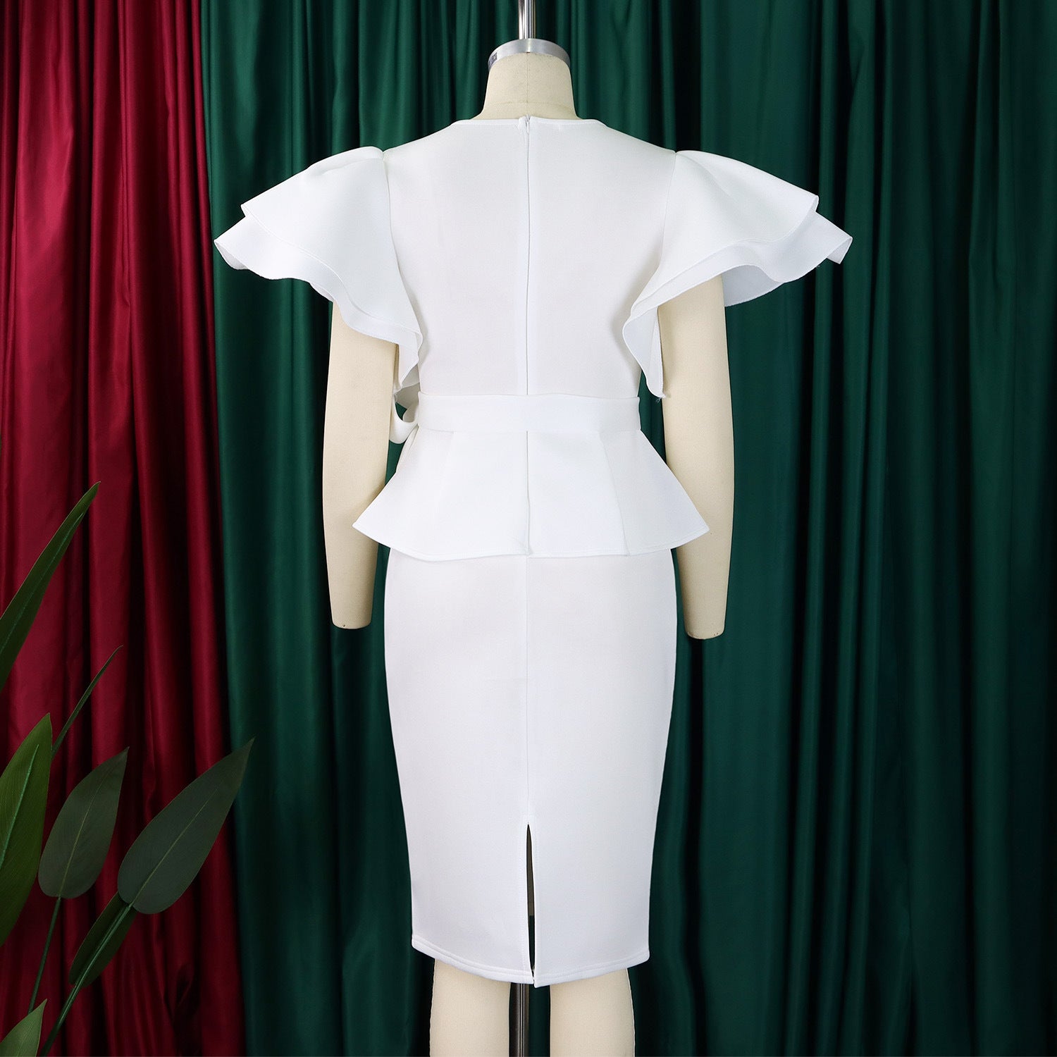 Women elegant ruffled solid bodycon formal party dress 12