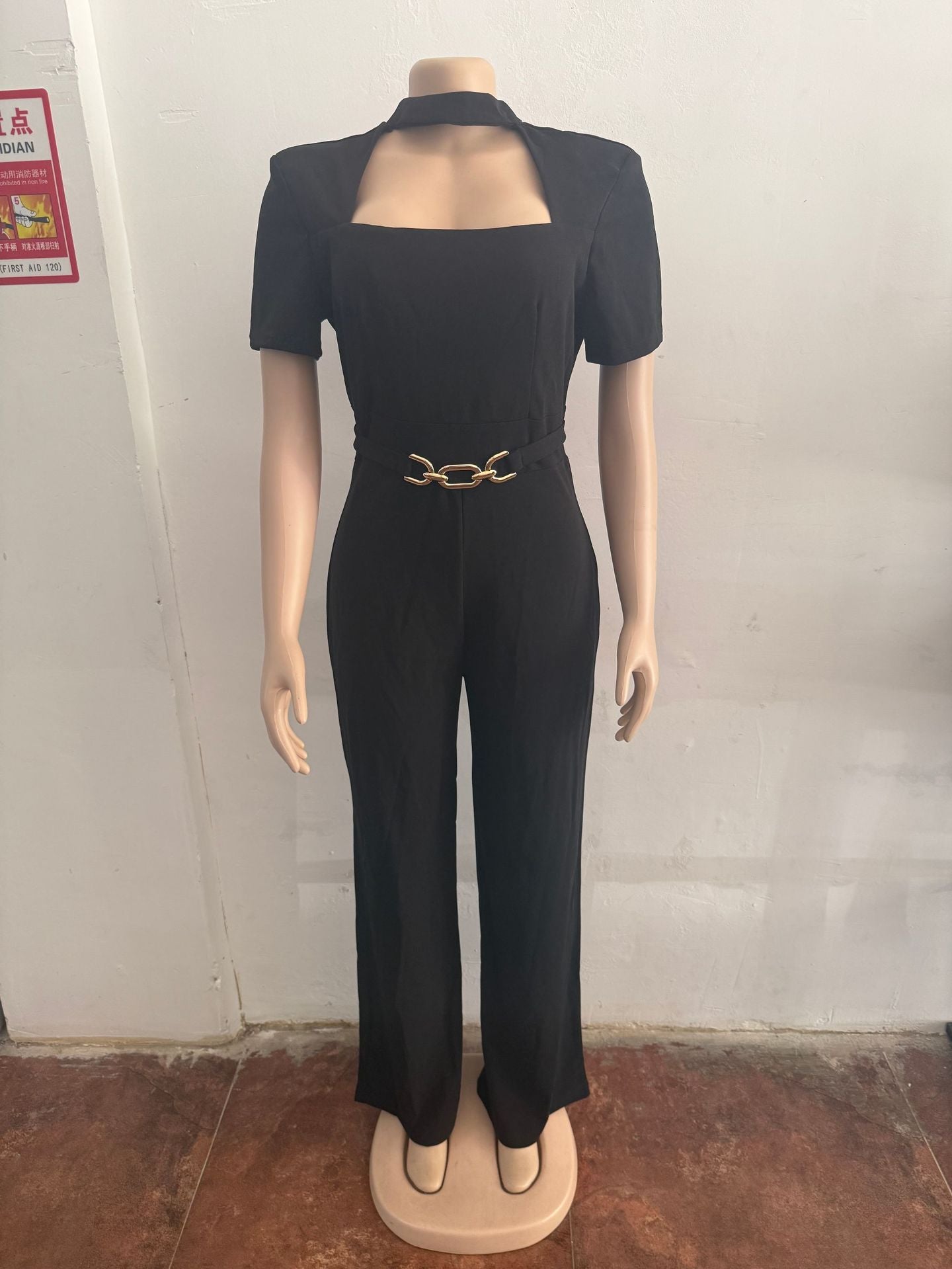 Women Elegant Scarf Short Sleeve Wide Leg Jumpsuit 11