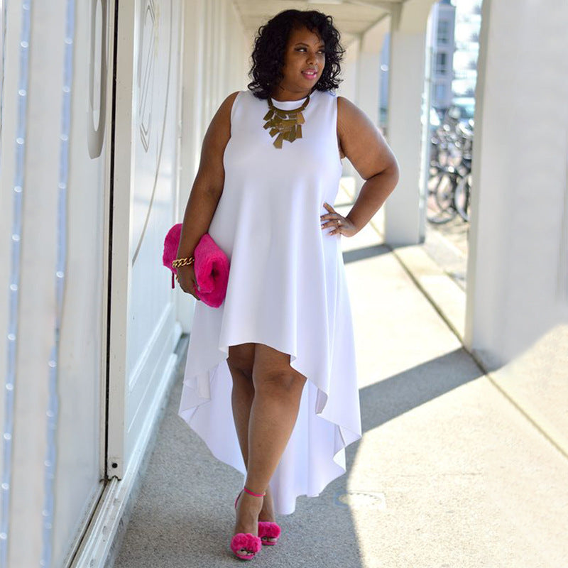 Plus Size Women Sleeveless Sexy Round Neck Casual Dress