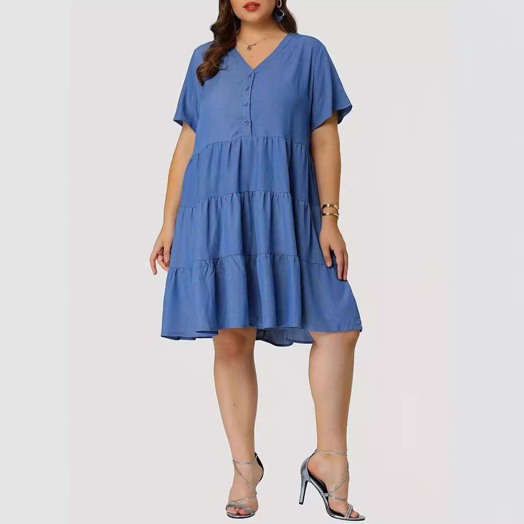 Plus Size Women Short Sleeve Multi-Layer Dress 3