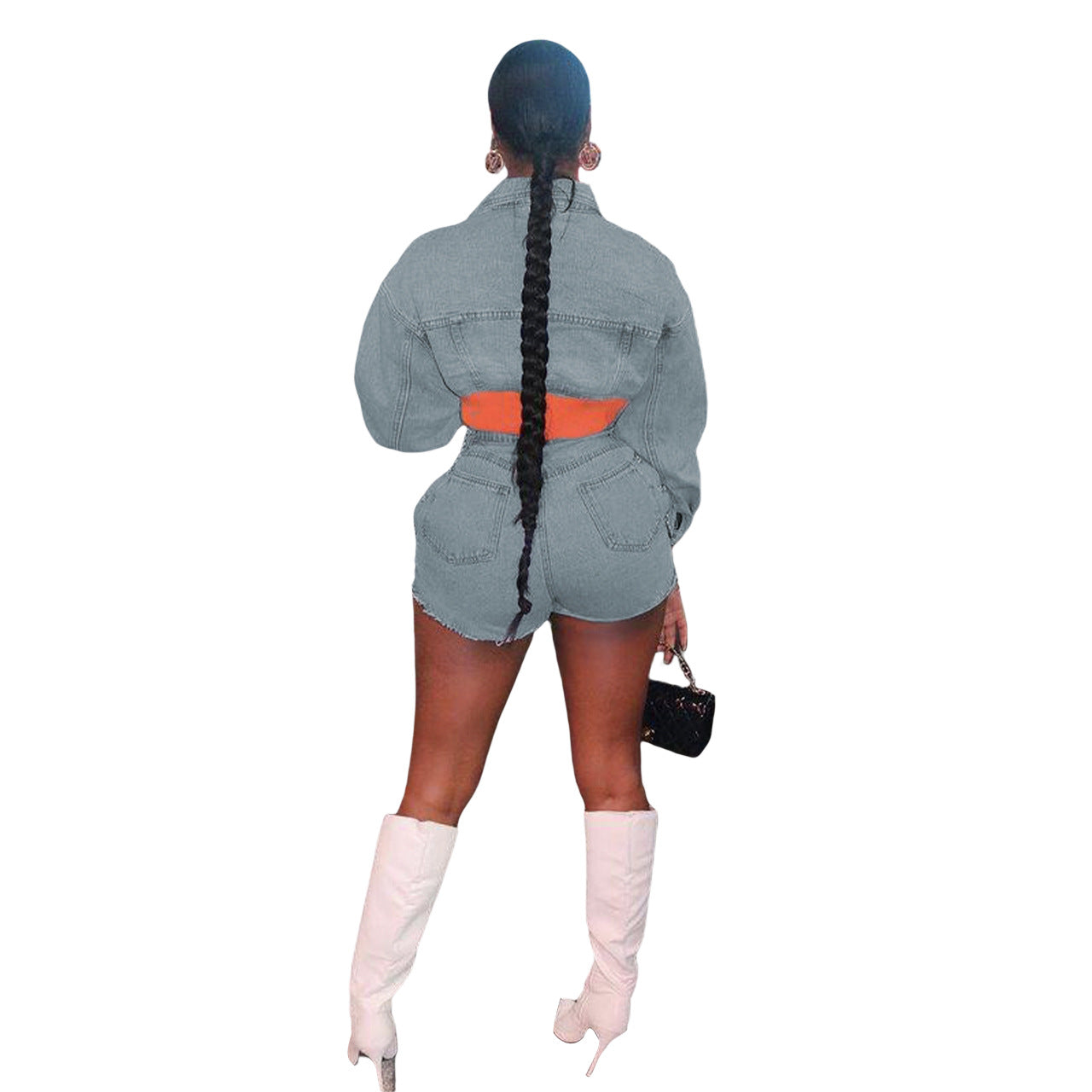 Fashionable Denim Suit Casual Denim Jacket Shorts Set 6