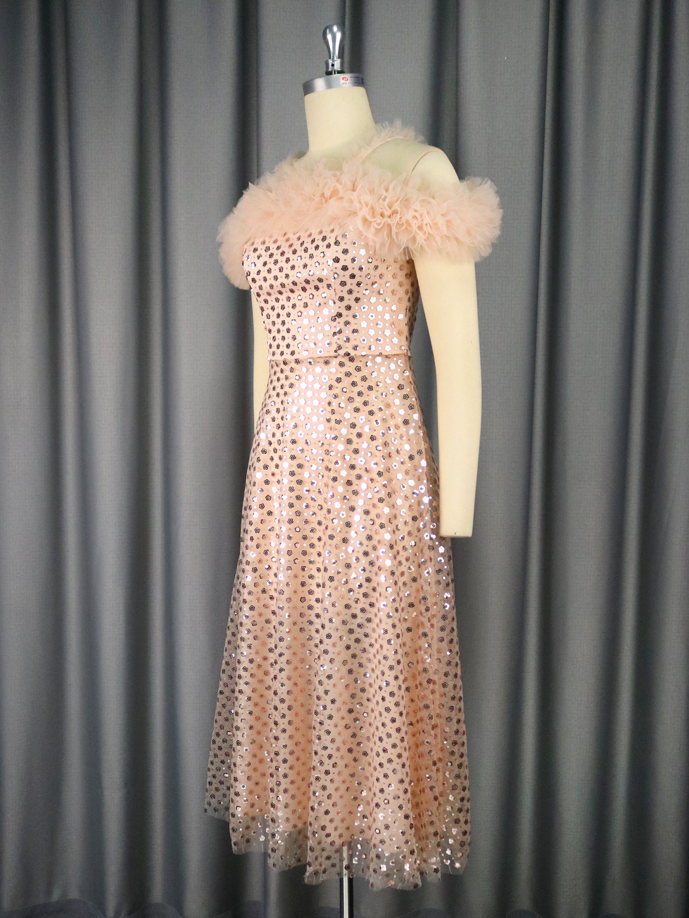 Sexy Off-Shoulder Strap Mesh Sequined A-Line Chic Formal Party Evening Dress 6