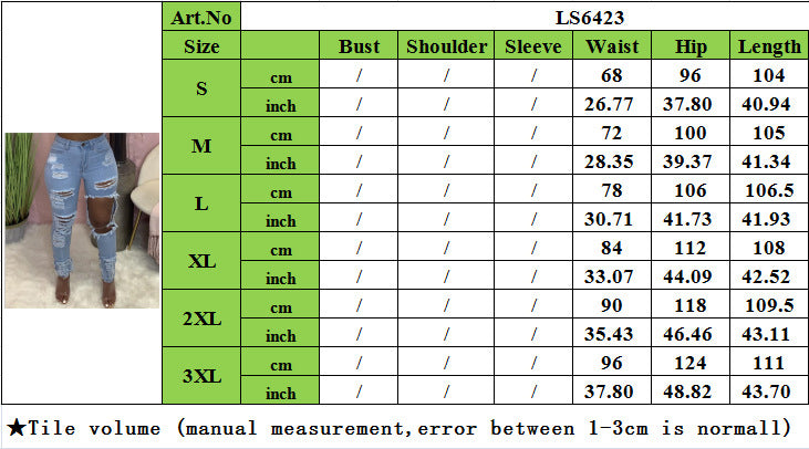 Women Style Ripped Stretch Denim Pants 7