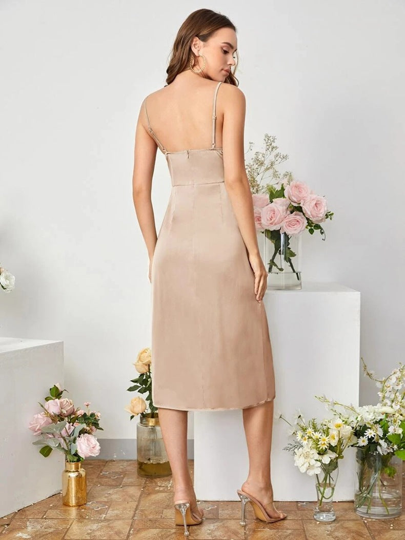 Women's Slit Satin Dress Summer Strap High-Slit Dress 20