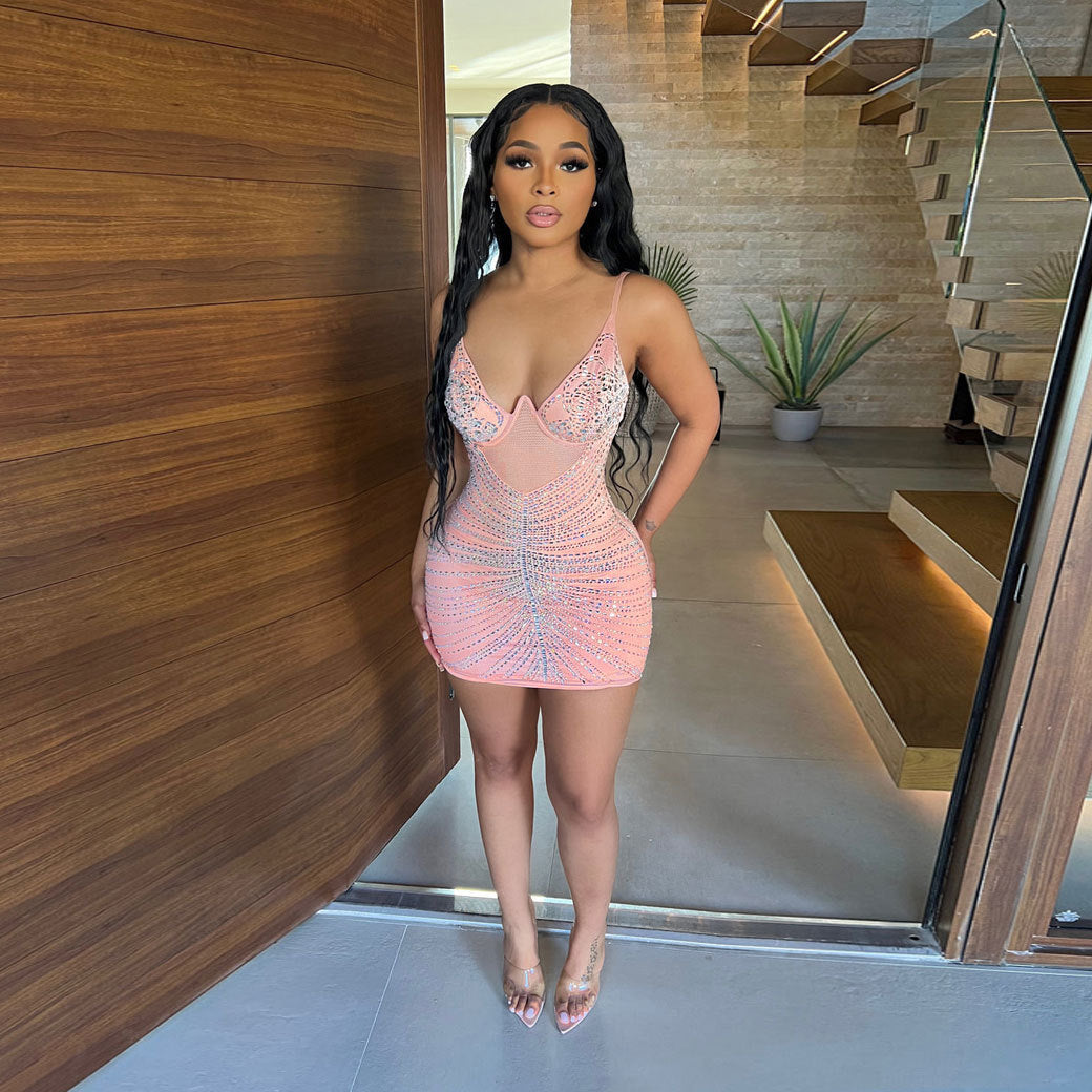 Sexy Beaded Strap Dress Nightclub Wear 6