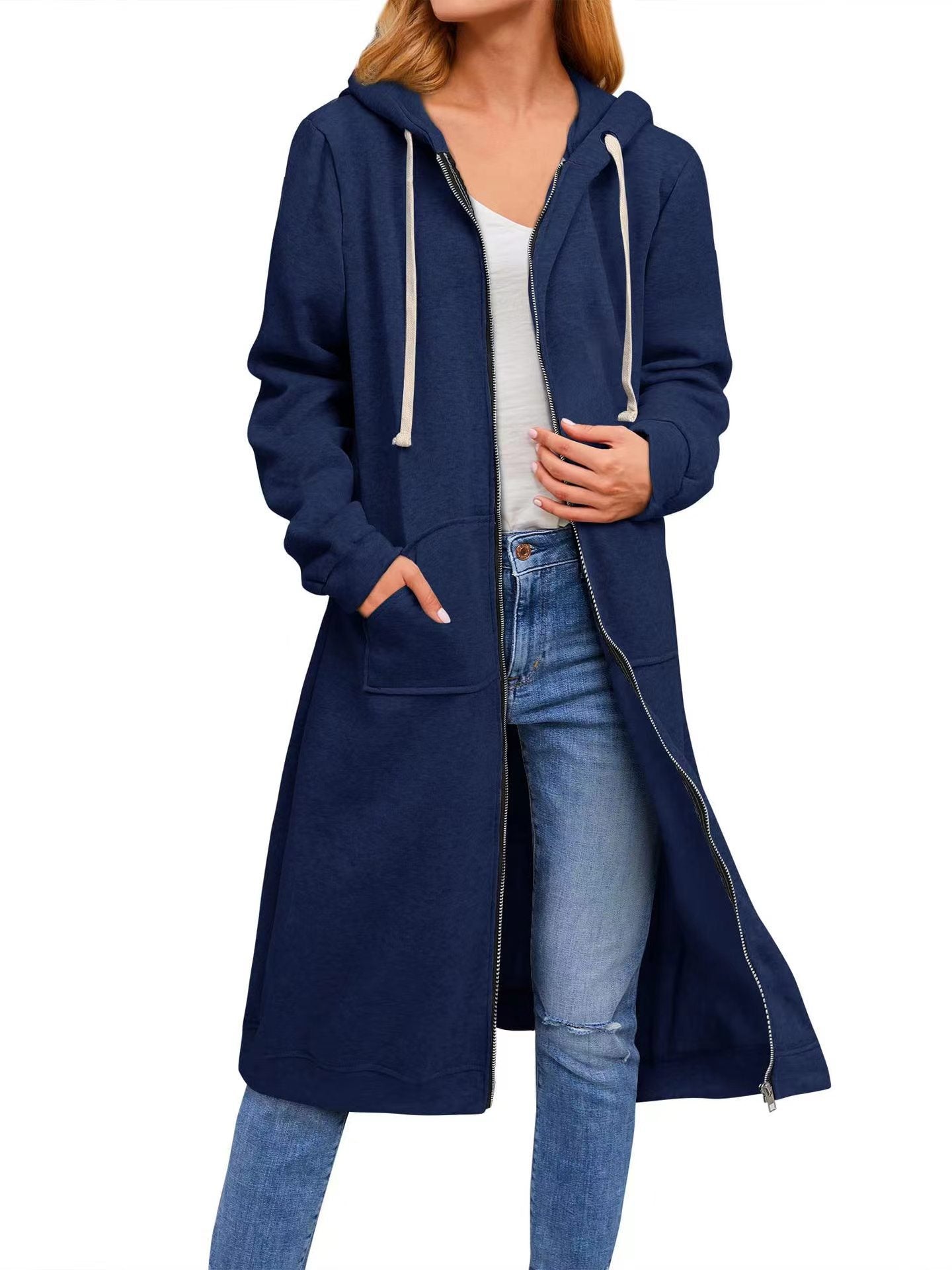 Women Loose Zip Long Jacket 5