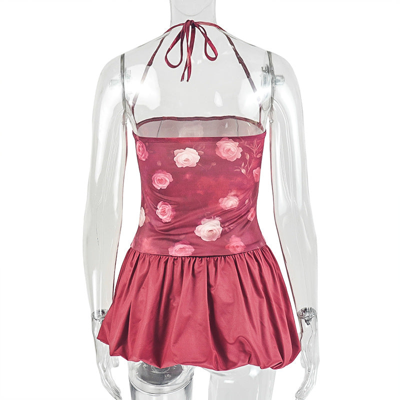 Women Pleated Off-Shoulder Halter Neck Dress 8