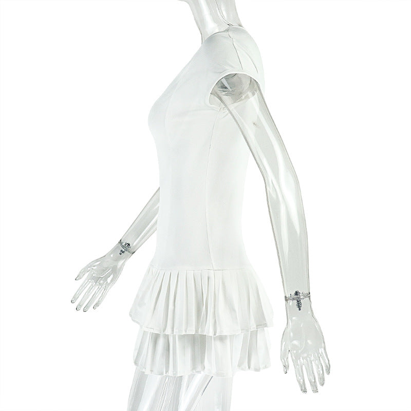 Solid Ruffle Cascading U-Neck Sleeveless Mini Dress 4