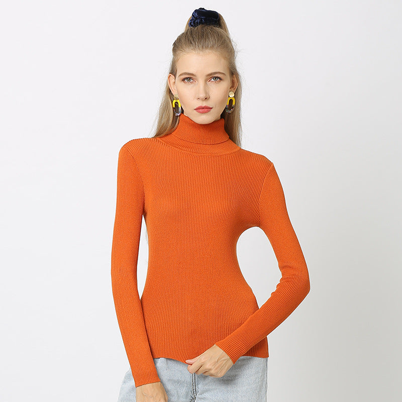 Women's Solid Color Basic Shirt Autumn Knitting Shirt Turtleneck Plus Size Sweater 24