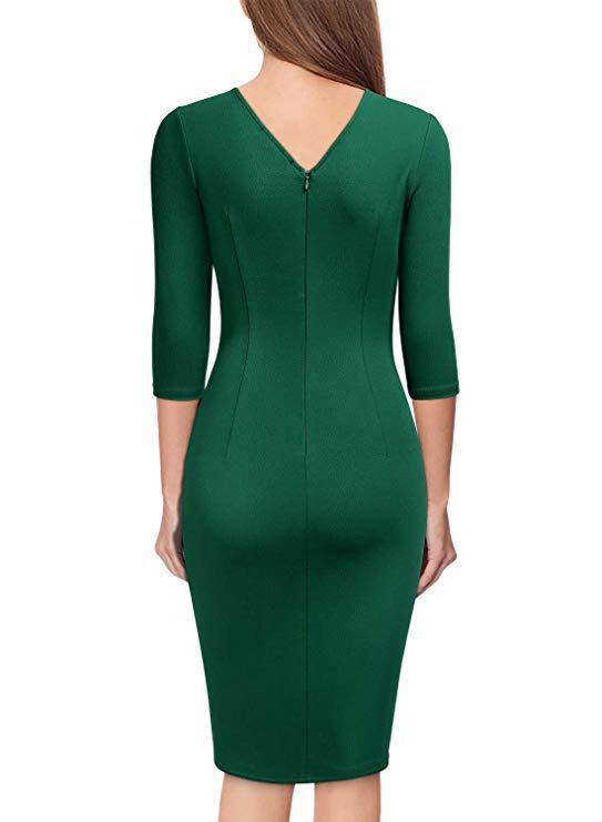Women three-quarter sleeve v-neck bodycon professional dress 19