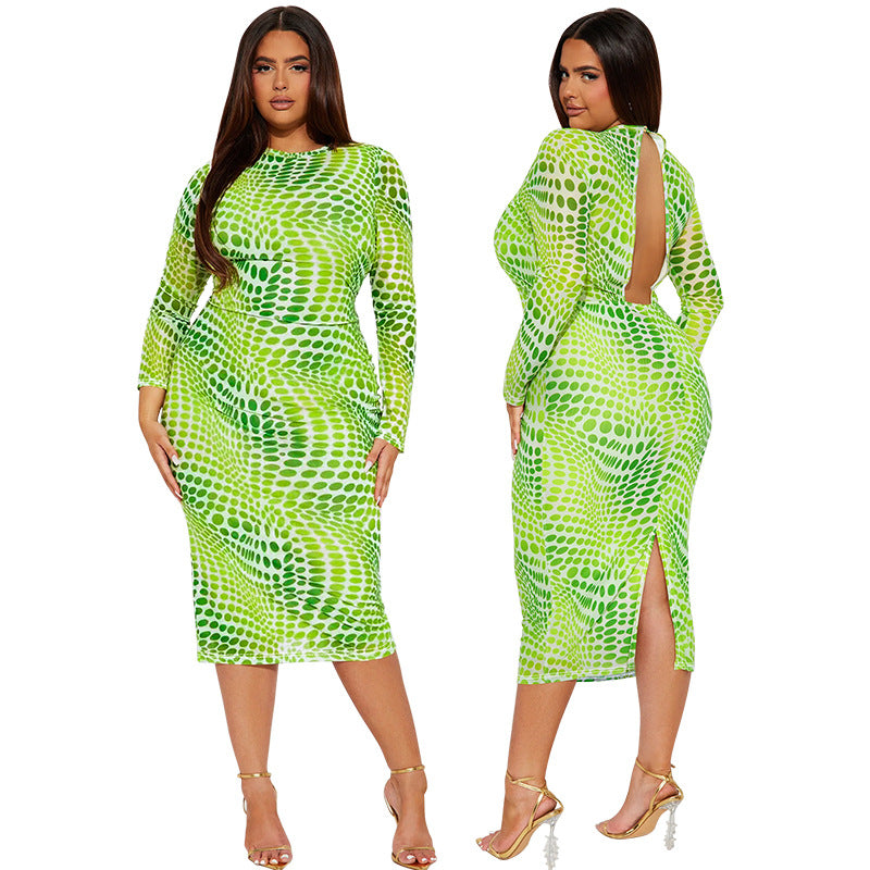 Plus Size Women Long Sleeve Slit Half Turtleneck Dress 3