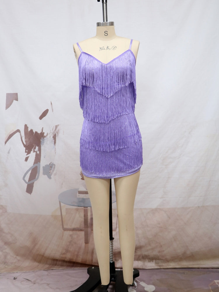 Women Sexy Sling Mini Fringe Dress 11