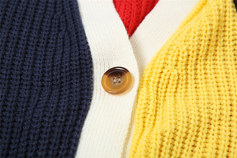 Women casual multi-color letter knitting button long sleeve crop jacket 6