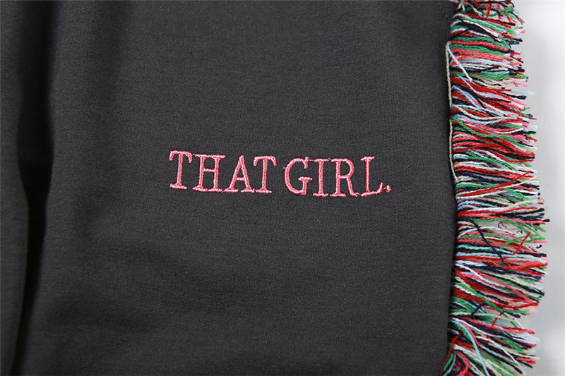 Women Round Neck Embroidered Short Sleeve T-Shirt And Tassel Pant Two Piece Set 16