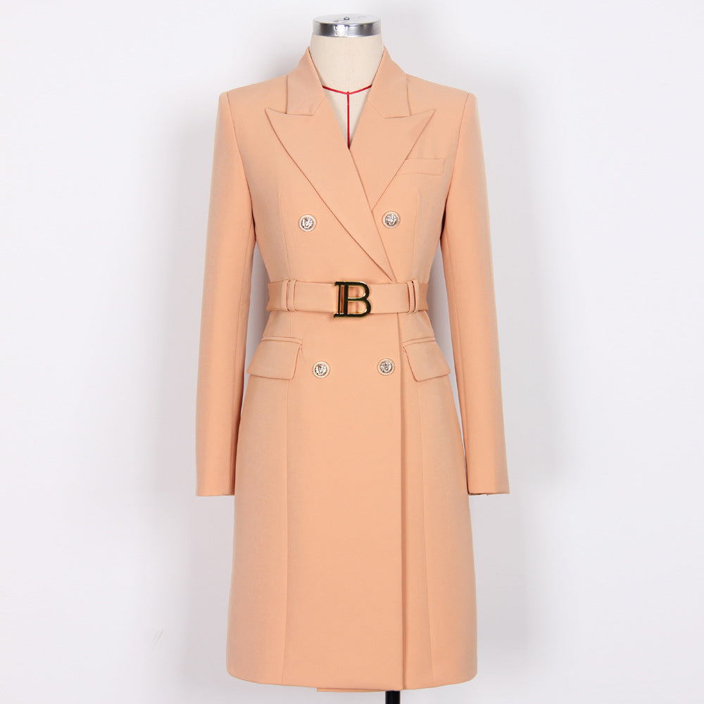 Spring Autumn Fashion Solid Color Slim Belt Long Sleeve Slim Chic Career Suit Dress 9