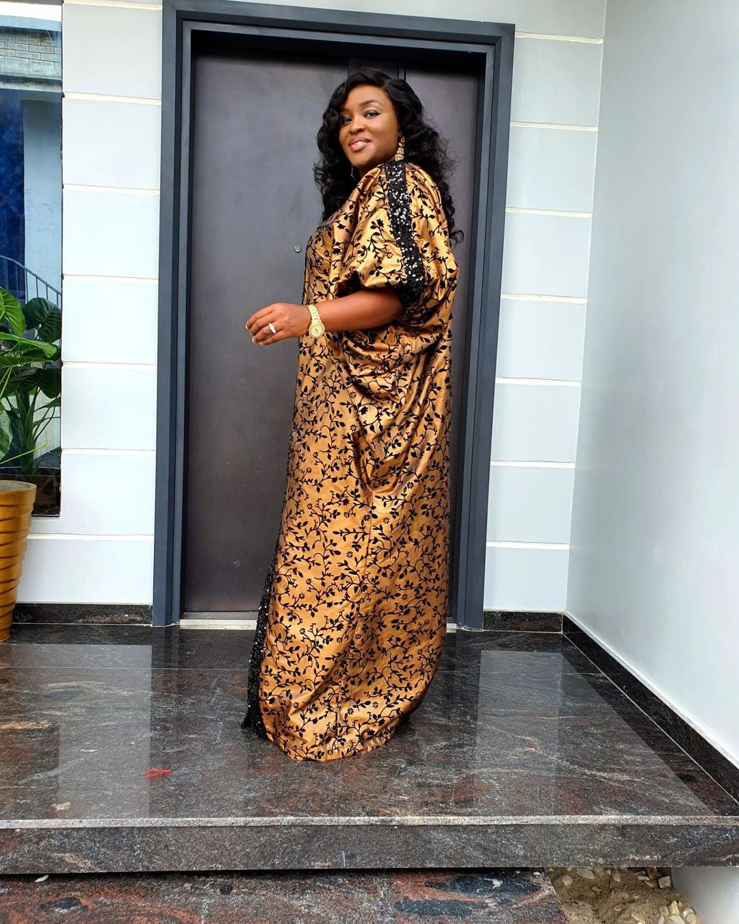 Muslim Patchwork Printed Robe African Loose Printed Sequined V-Neck Dress 7