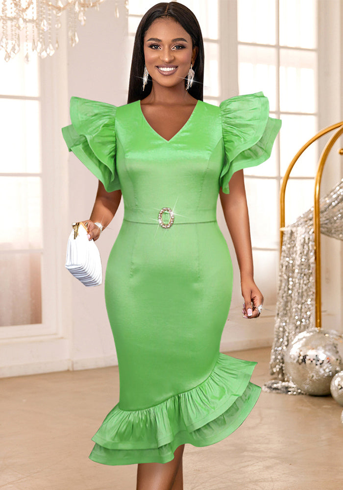 Women V-neck Ruffle Party Dress