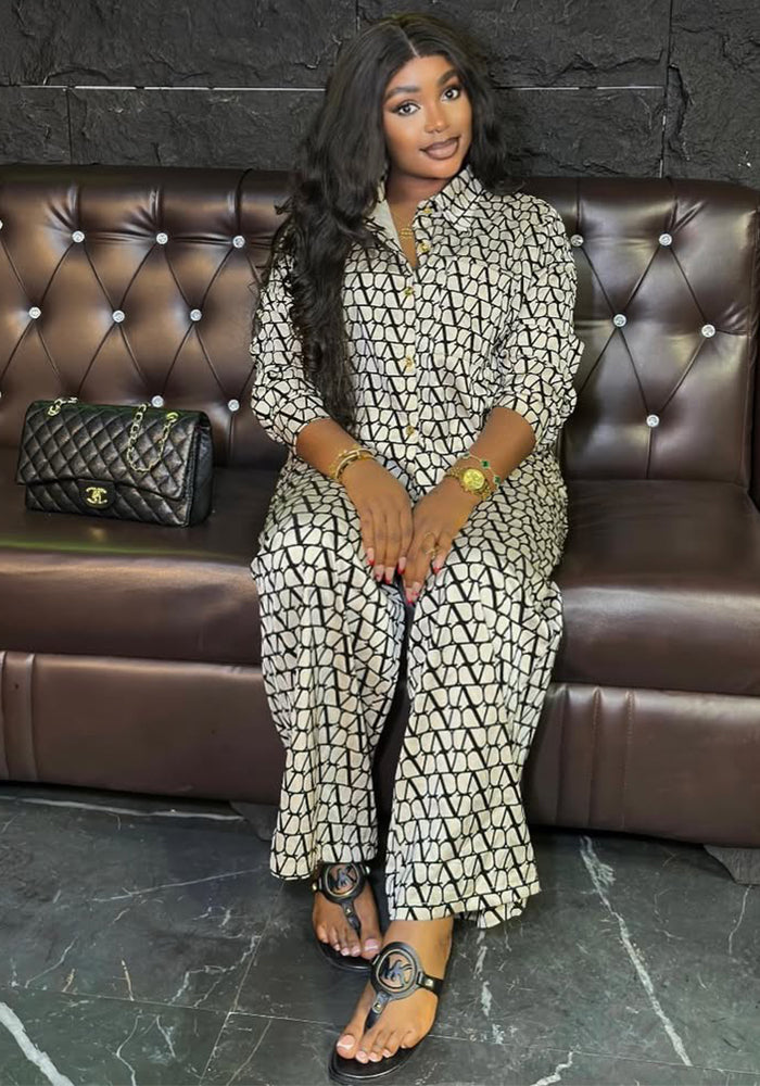 Printed Long Sleeve Shirt Wide Leg Trousers Two-Piece Set Africa Spring And Autumn Suit Fashion Women's Clothing