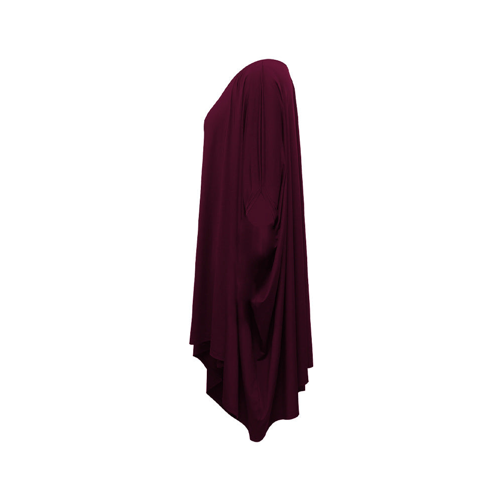 WomenSolid Slash Shoulder Bat Sleeves Dress 5