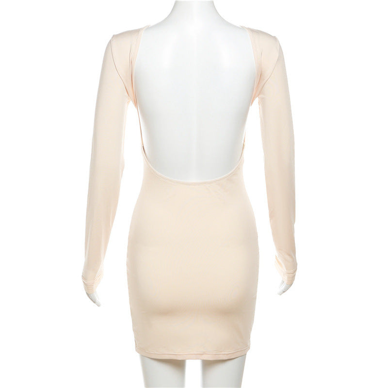 Women Sexy Long Sleeve Backless Solid Bodycon Dress 13
