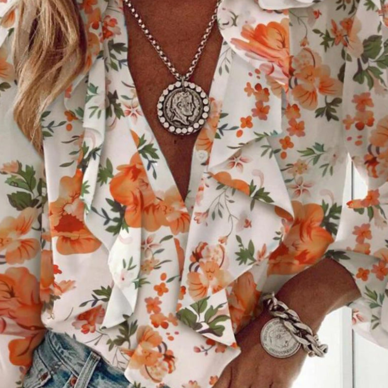 Fashionable Summer Loose V-Neck Print Shirt Top 3