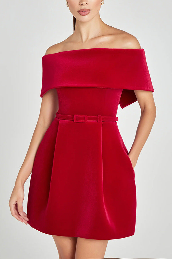 Women Spring Summer Off Shoulder Casual Pocket Dress 3