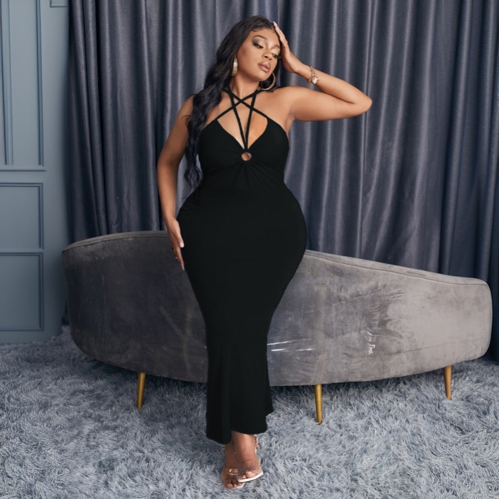 Spring And Summer Plus Size Women's Sexy Straps Slim Bodycon Long Dress 7