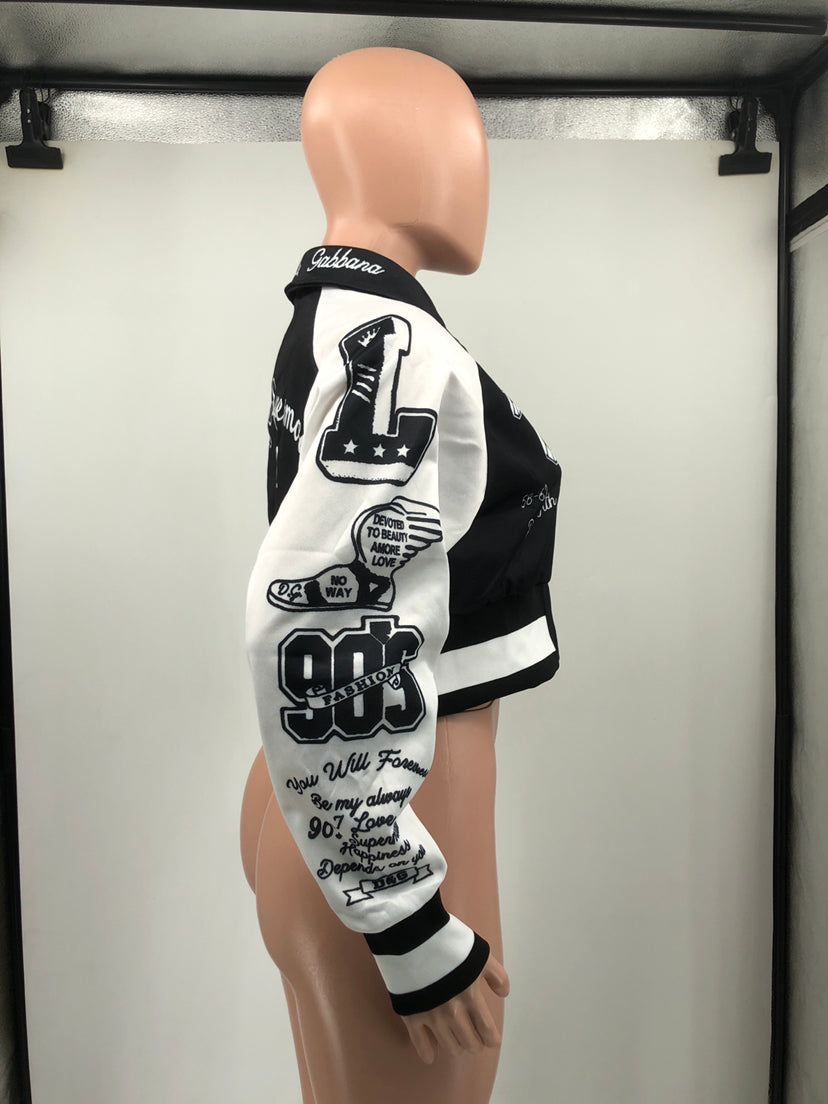 Women's Color Block Jacket Single Breasted Letter Print Baseball Track Top 12