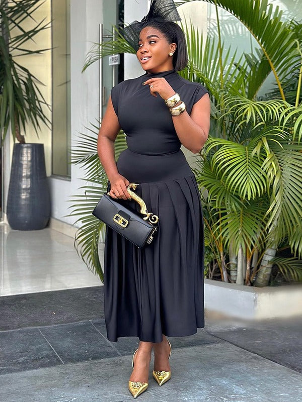 Women's Solid Color Fashion Chic Top Sleeveless Skirt Two Piece Trendy Set 4