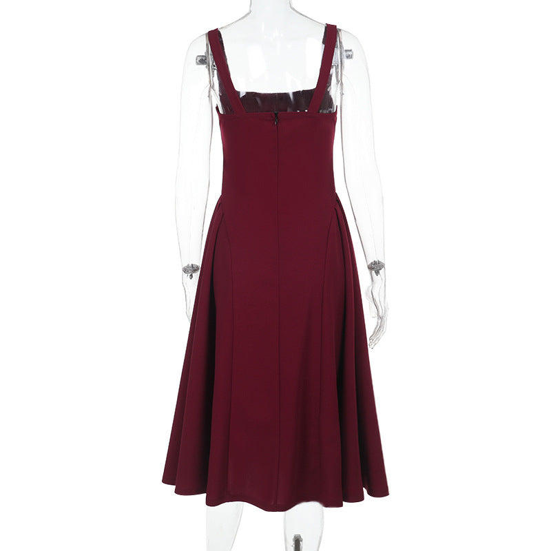 Women's Strapless Square Neck Sexy Low Back Slim Waist Chic Maxi Dress 9