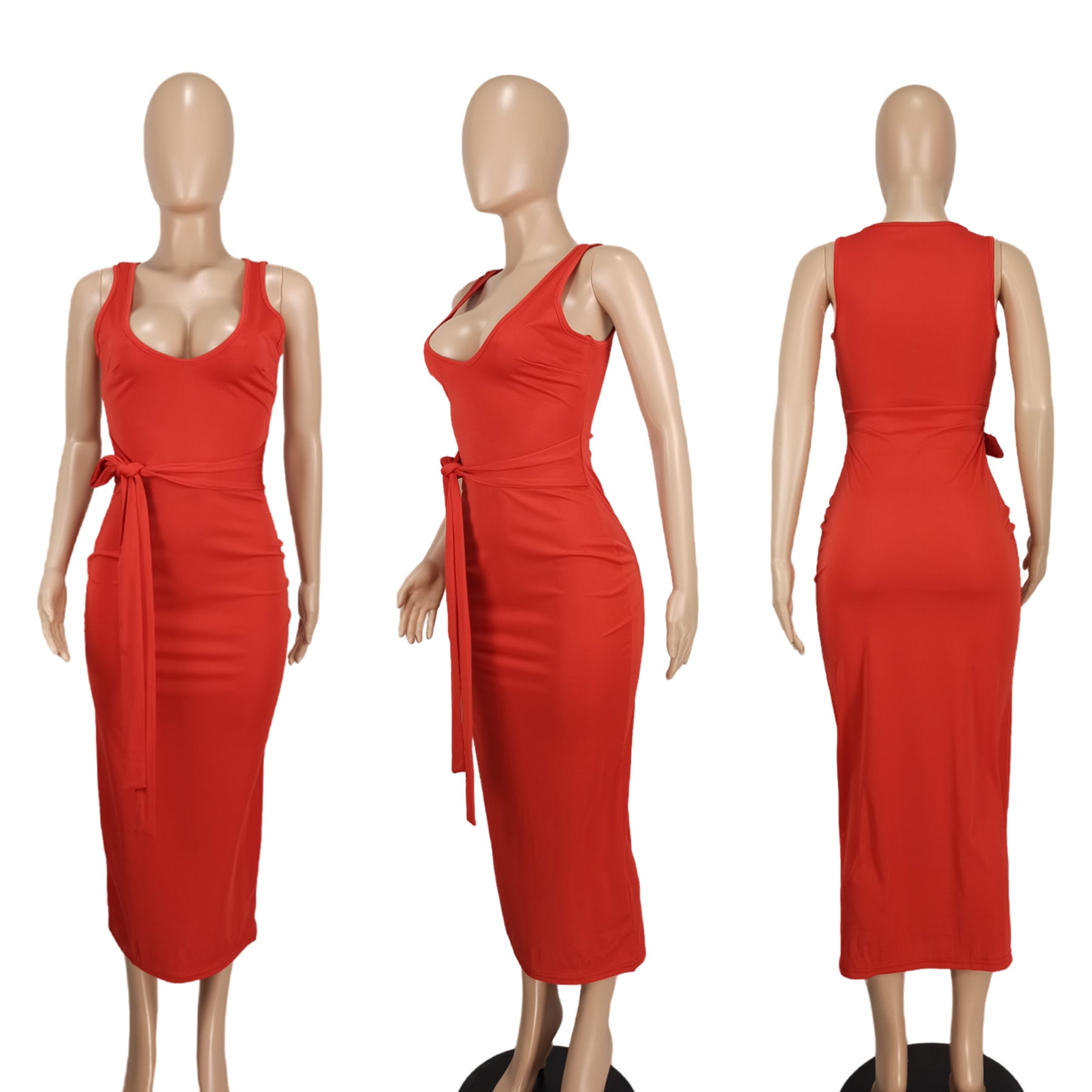 Women's Sexy Fashion V-Neck Solid Color Long Dress 16