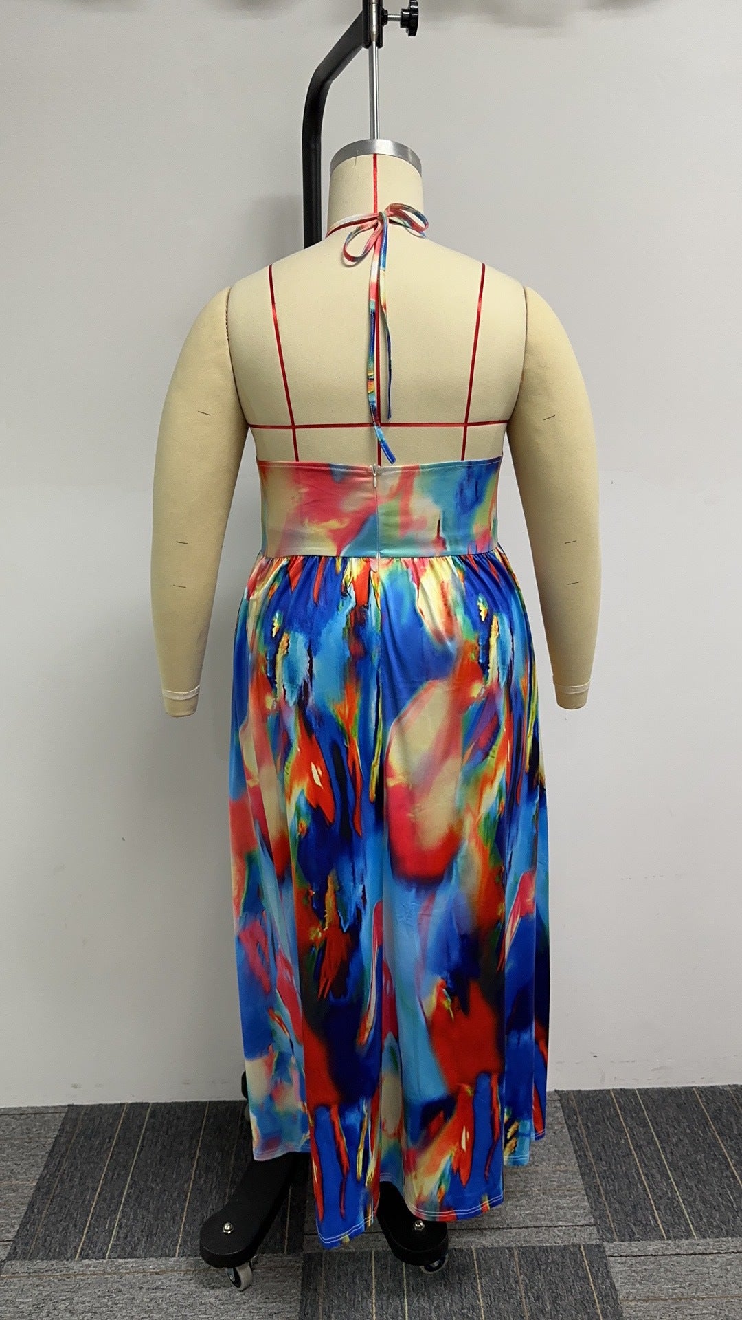 Women Print Cutout Halter Neck Lace-Up Slit Dress 11