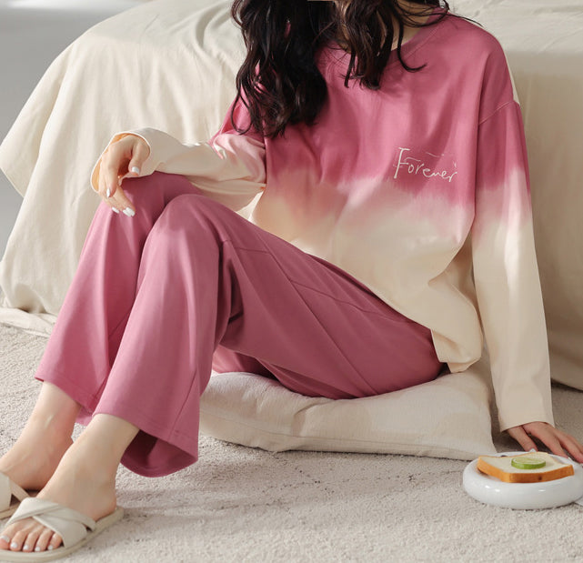 Women's Fall Two Piece Sleepwear Long-Sleeve Cotton Pajama Set Sweet and Cute Pullover Loungewear for Home