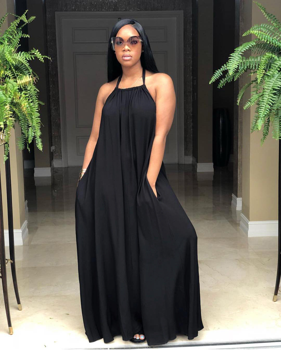 Women Suspender Sleeveless Loose Bohemian Solid Summer Dress 3