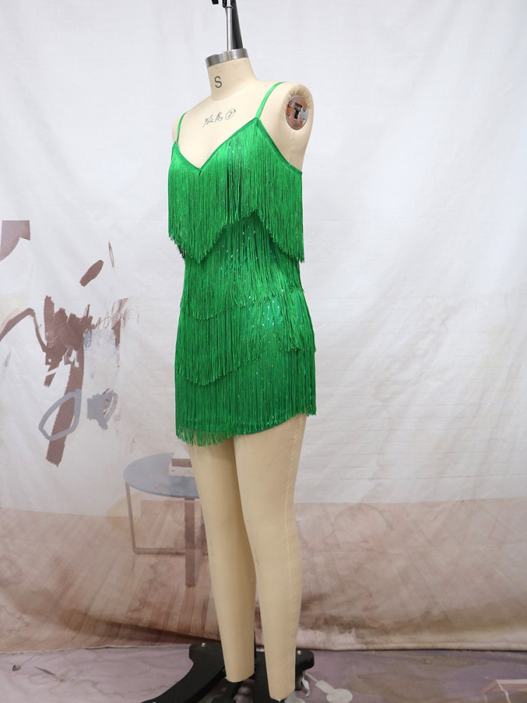 Women Sexy Sling Mini Fringe Dress 7