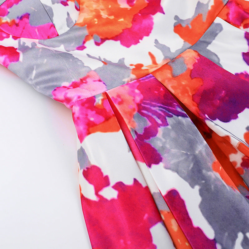 Chic Slim Waist Printed A-Line Summer Short Dress 15