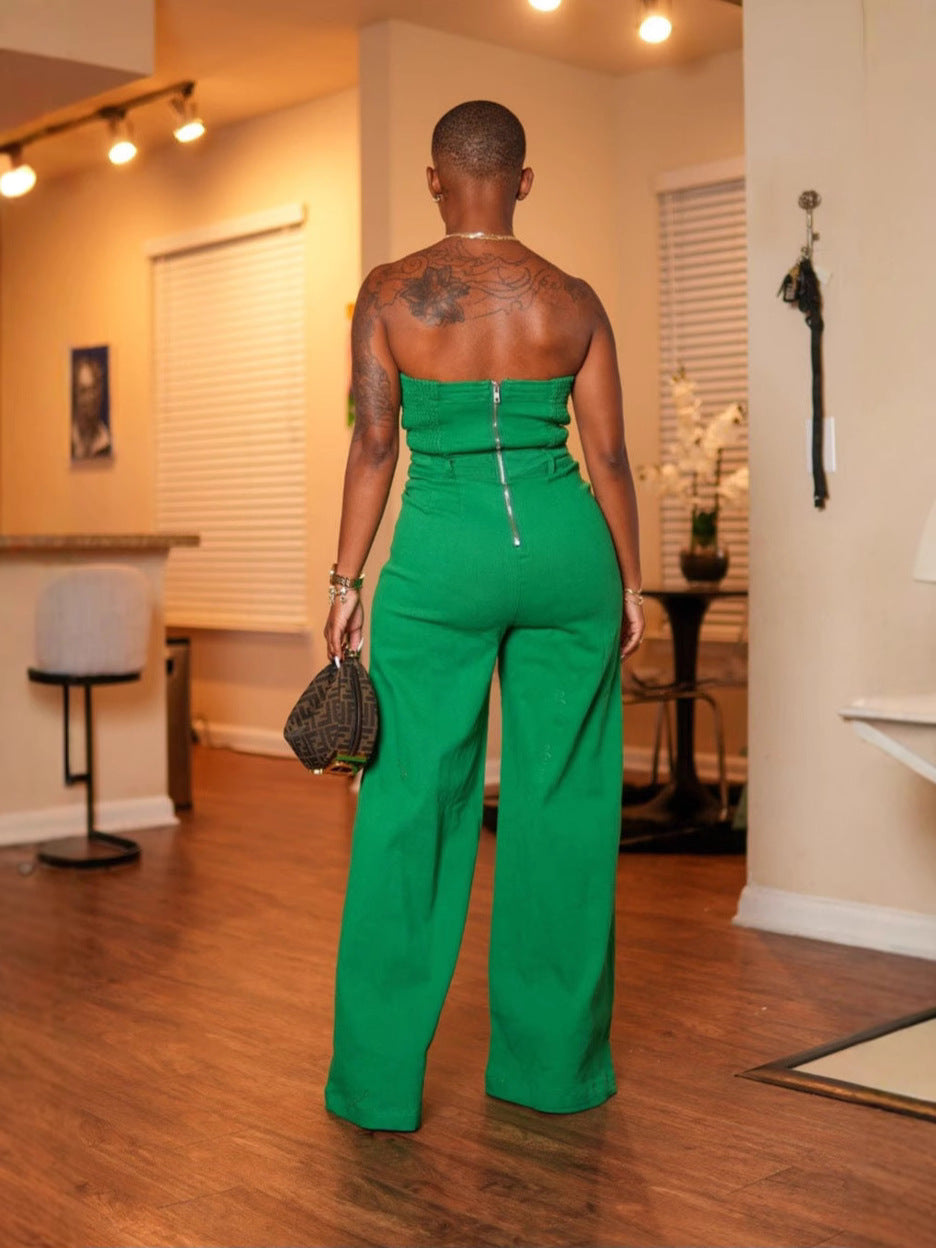 Women Strapless Solid Wide-Leg Jumpsuit 3