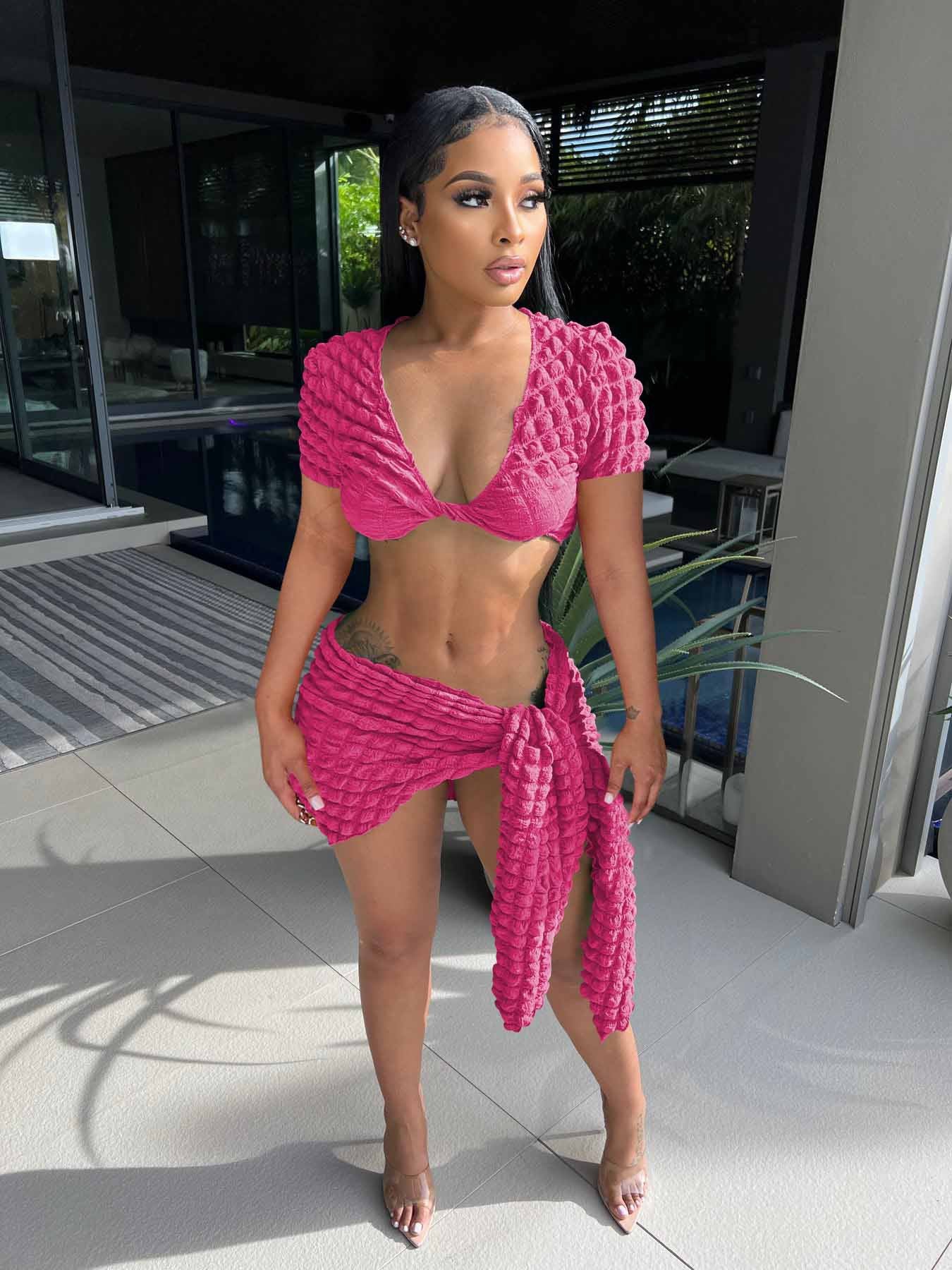 Women Sexy Crop Top and Skirt Two-Piece Set 3