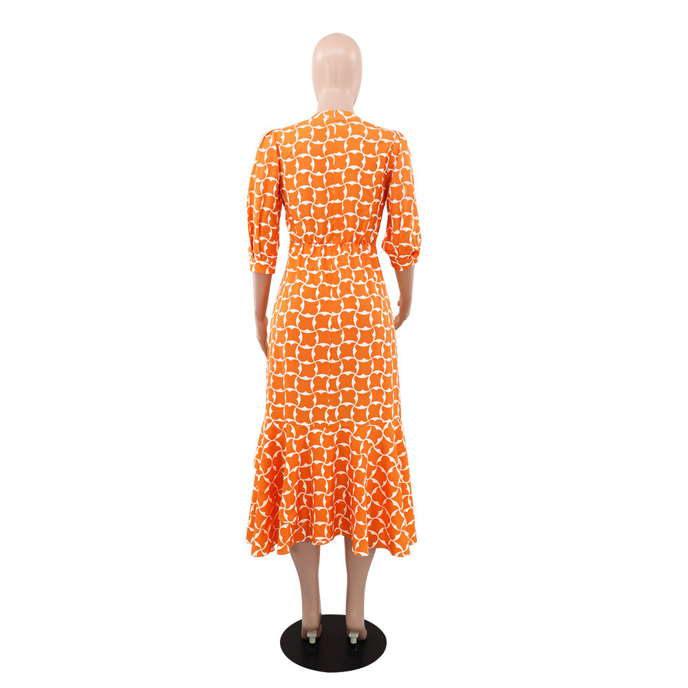 Chic Elegant Printed Three-Quarter Sleeve Casual Midi Dress 6