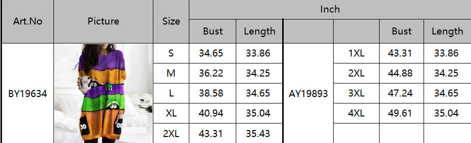 Halloween Printed Pocket Round Neck Long Sleeve Women's Top 8