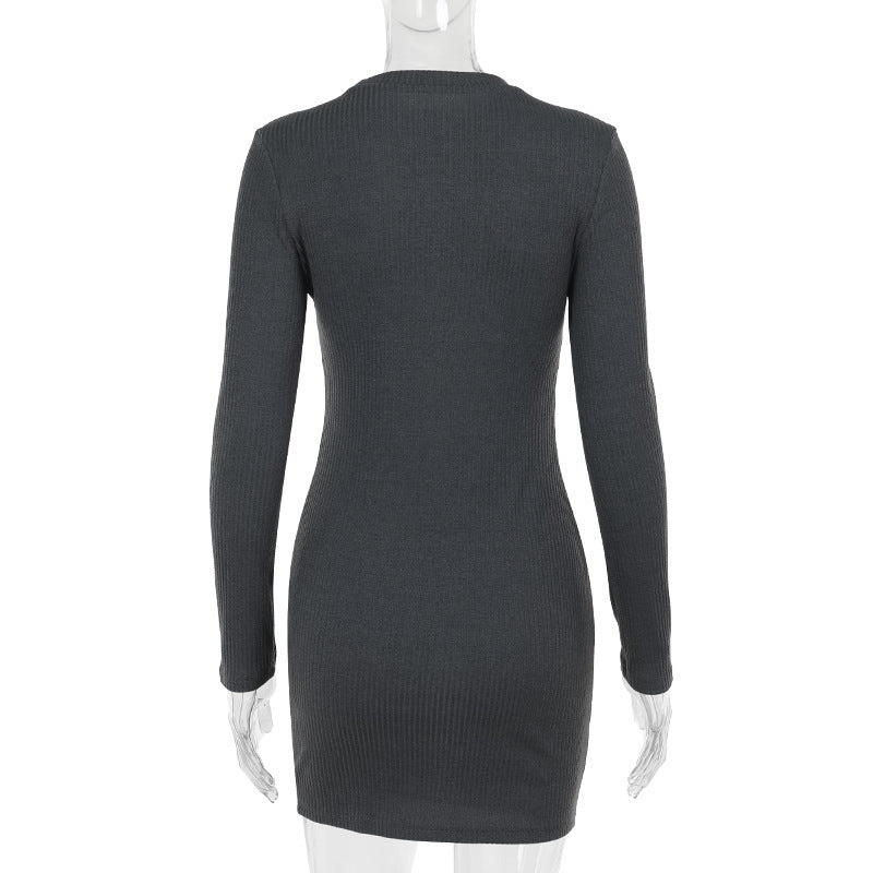 Women Elegant knitting long-sleeved Solid Bodycon dress 6