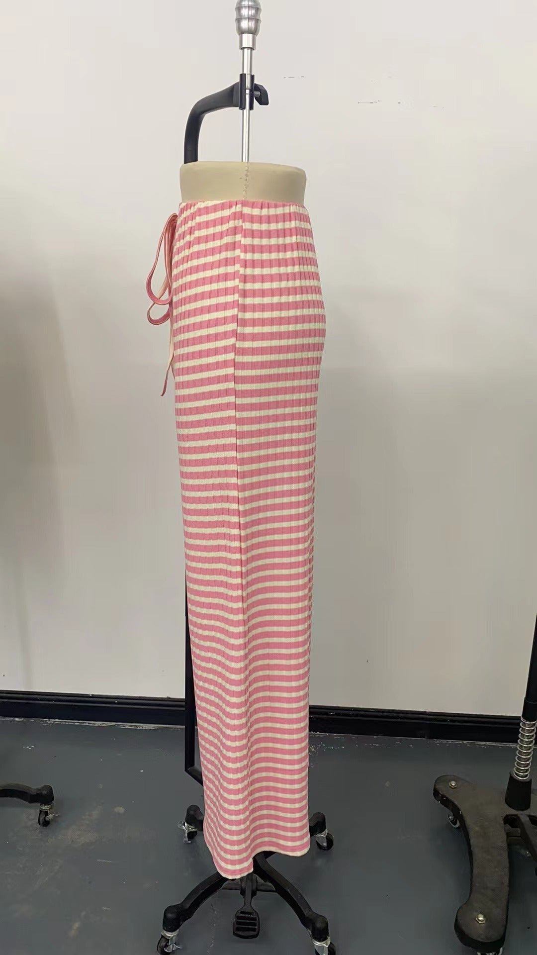 Autumn Winter Women's Casual Striped Solid Color Elastic Drawstring Cotton Straight Pants 9