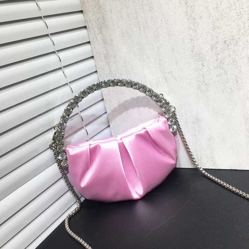 women's rhinestone clutch bag diamond pleated mini evening bag Messenger small bag 3